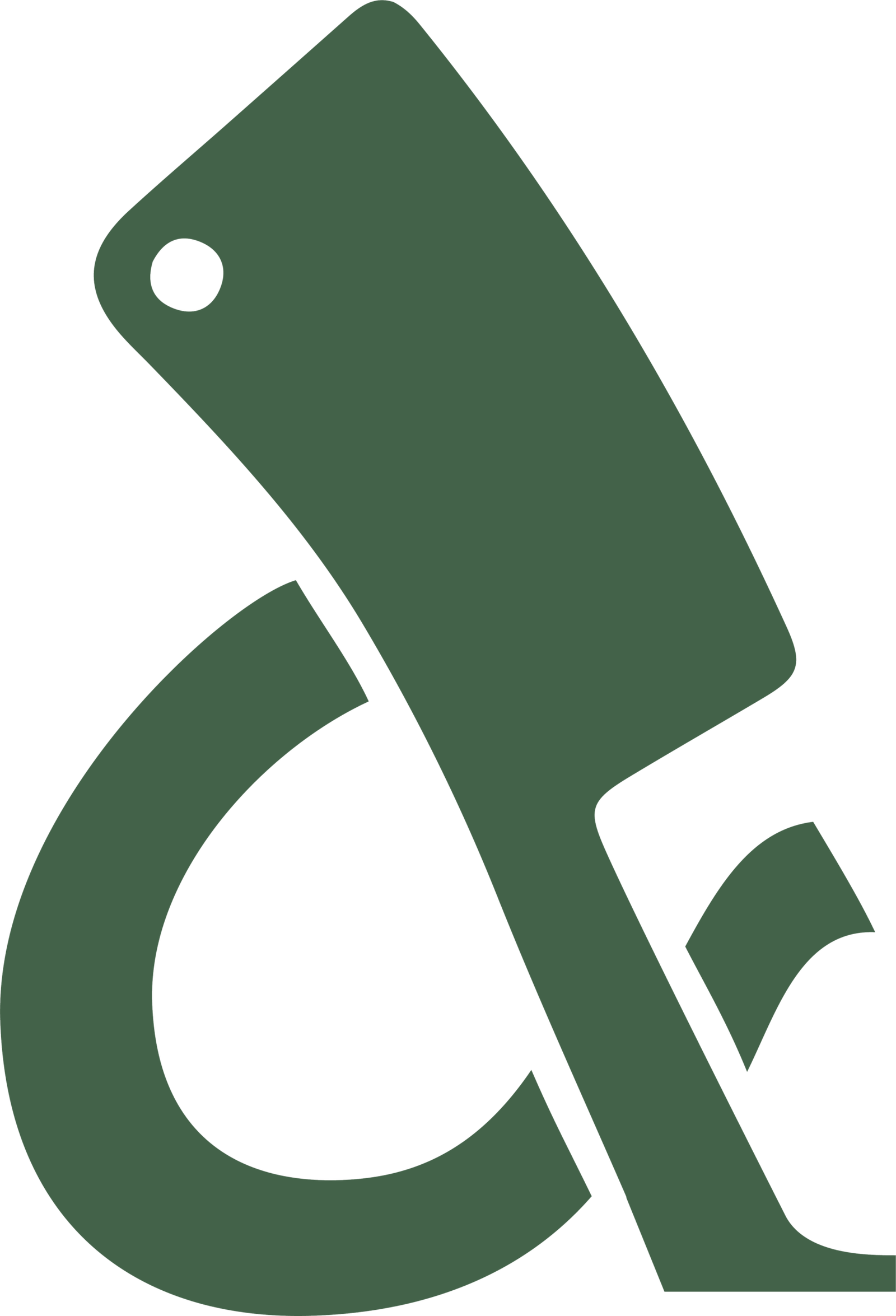 Green abstract logo featuring a stylized cleaver and curved shapes.
